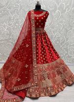 Velvet Red Bridal Wear Embroidery Work Lehenga Choli